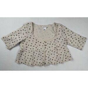 Kirious Floral Waffle Knit Top Womens Large Cream Peplum Cottagecore